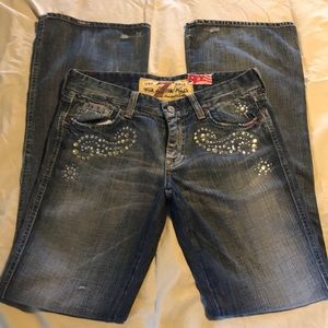 7 for all mankind distressed boot cut jeans